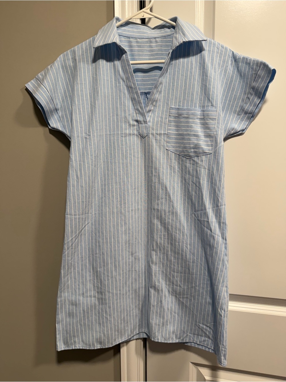Cupshe Light Blue & White Pinstripe Mini Dress